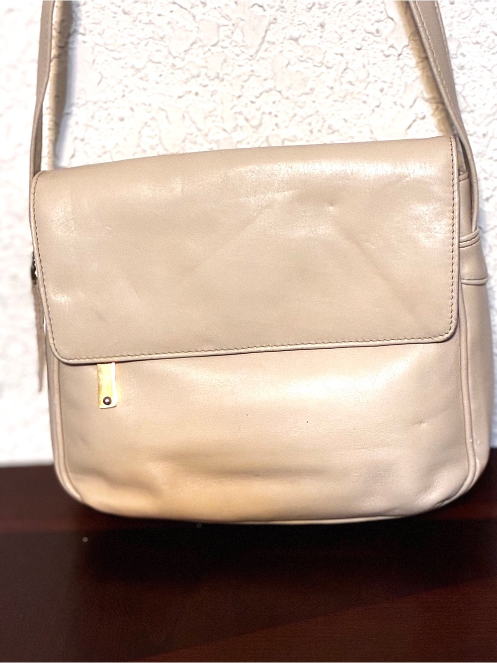 Worthington Cream Leather Crossbody with Gold Detail